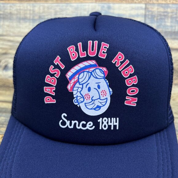 Defunct Pabst Blue Ribbon Beer Unisex Trucker Hat Navy Snapback 50s Logo Cap - Picture 3 of 8